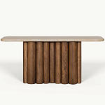 Консоль с овальной столешницей и фактурным деревянным основанием Enzo варинант исполнения - 2 | Loft Concept в Брянске