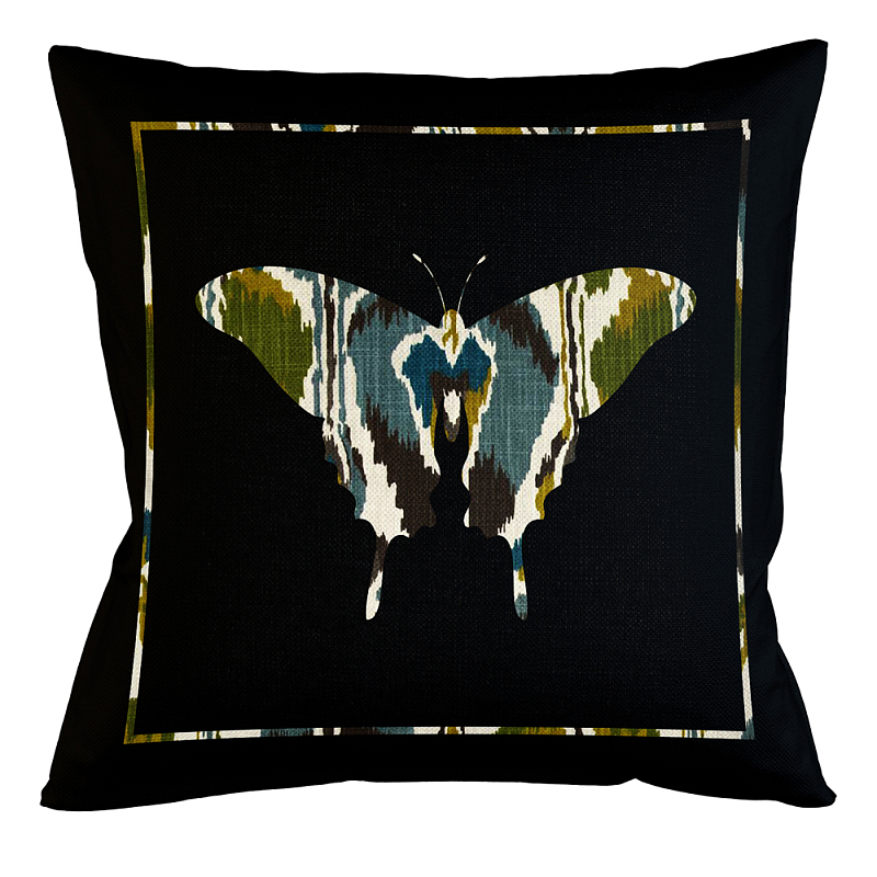 Подушка декоративная бабочка сине-зелёный орнамент Ikat Pattern Серый Бежевый Черный Зеленый Подушка декоративная бабочка сине-зелёный орнамент Ikat Pattern Серый Бежевый Черный Зеленый в Брянске | Loft Concept