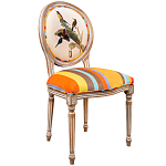 Стул бежевый в разноцветную полоску из натурального бука с изображением птиц и цветов Blooming Yellow Birds Colorful Stripes Chair варинант исполнения - 2 | Loft Concept в Брянске