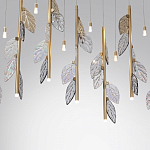 Люстра с золотистыми трубками и прозрачными стеклянными листьями на подвесах Sylva  варинант исполнения - 6 | Loft Concept в Брянске