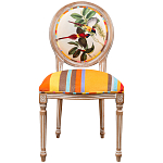 Стул бежевый в разноцветную полоску из натурального бука с изображением птиц и цветов Blooming Yellow Red Birds Colorful Stripes Chair варинант исполнения - 1 | Loft Concept в Брянске