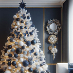 Украшенная Белая Новогодняя Елка с сине-белыми шарами и и муляжами подарков в комплекте варинант исполнения - 1 | Loft Concept в Брянске