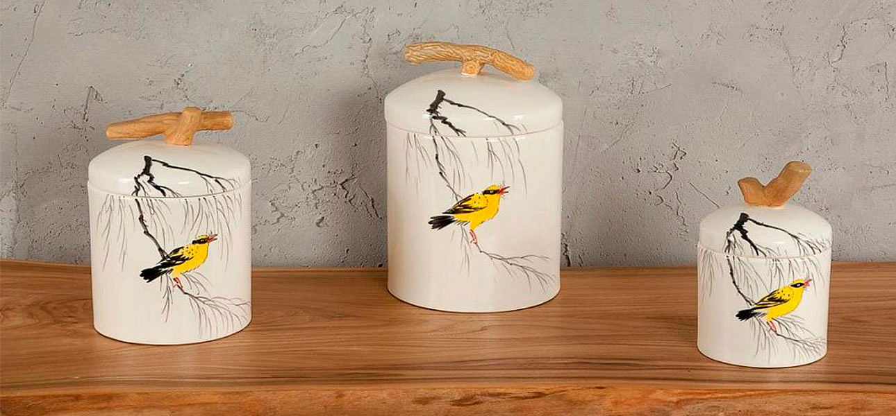 Ваза маленькая с крышкой керамическая птица на ветке Ornament Ваза маленькая с крышкой керамическая птица на ветке Ornament - Loft-Concept в Брянске