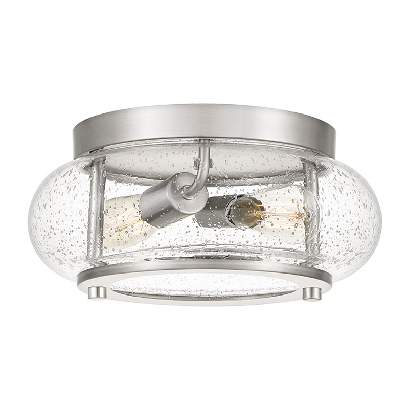 Потолочный светильник цвета никель с плафоном из прозрачного фактурного стекла Quoizel Никель Прозрачное Стекло в Брянске | Loft Concept 