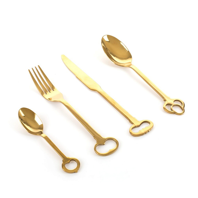 Набор столовых приборов Seletti Keytlery Gold set of 6 Золотой Набор столовых приборов Seletti Keytlery Gold set of 6 Золотой в Брянске | Loft Concept