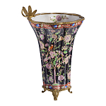 Ваза из фарфора черная с цветочной росписью и бронзовой стрекозой Spring Garden варинант исполнения - 3 | Loft Concept в Брянске