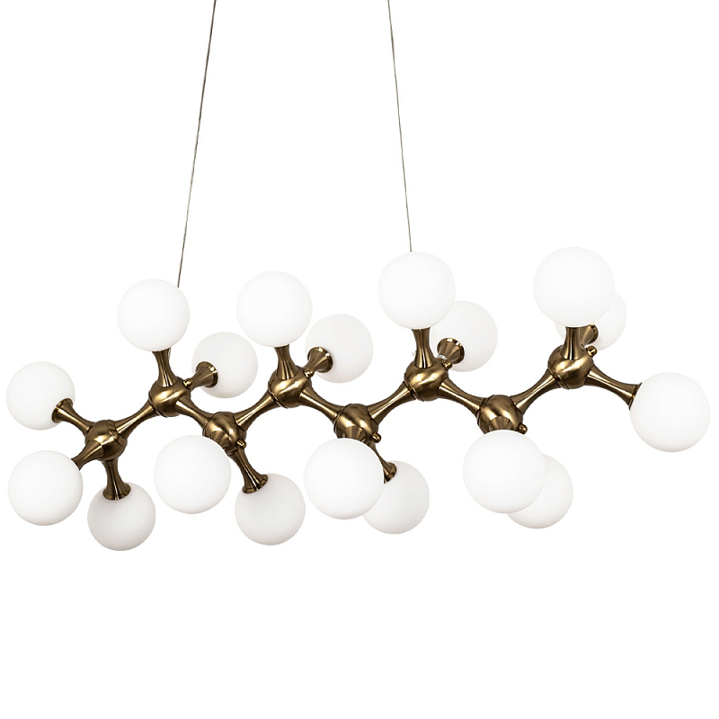 Линейная люстра с плафонами из стеклянных шаров Pearls Suspension Linear Brass Chandelier Латунь Белое матовое стекло Линейная люстра с плафонами из стеклянных шаров Pearls Suspension Linear Brass Chandelier Латунь Белое матовое стекло в Брянске | Loft Concept