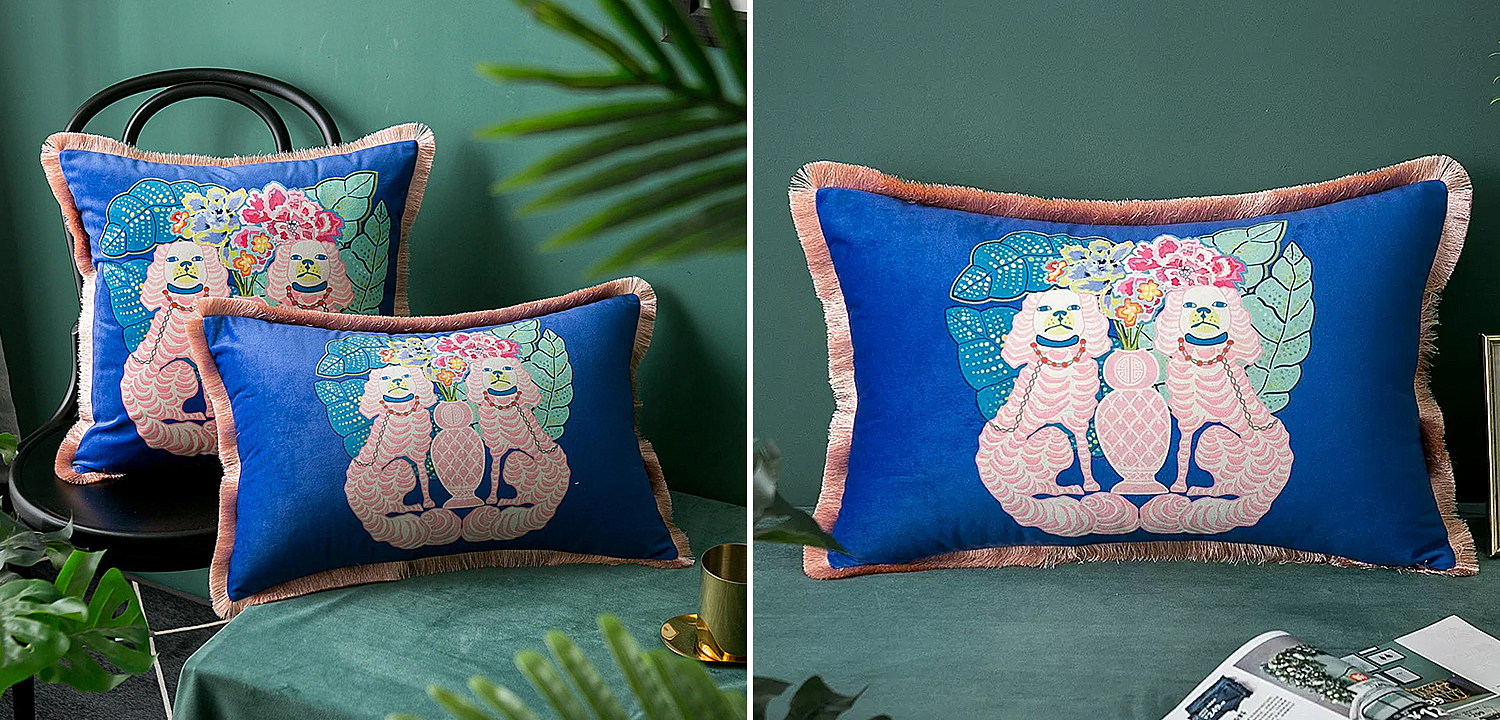 Декоративная подушка Two Dogs on Blue Long Cushion Декоративная подушка Two Dogs on Blue Long Cushion - Loft-Concept в Брянске