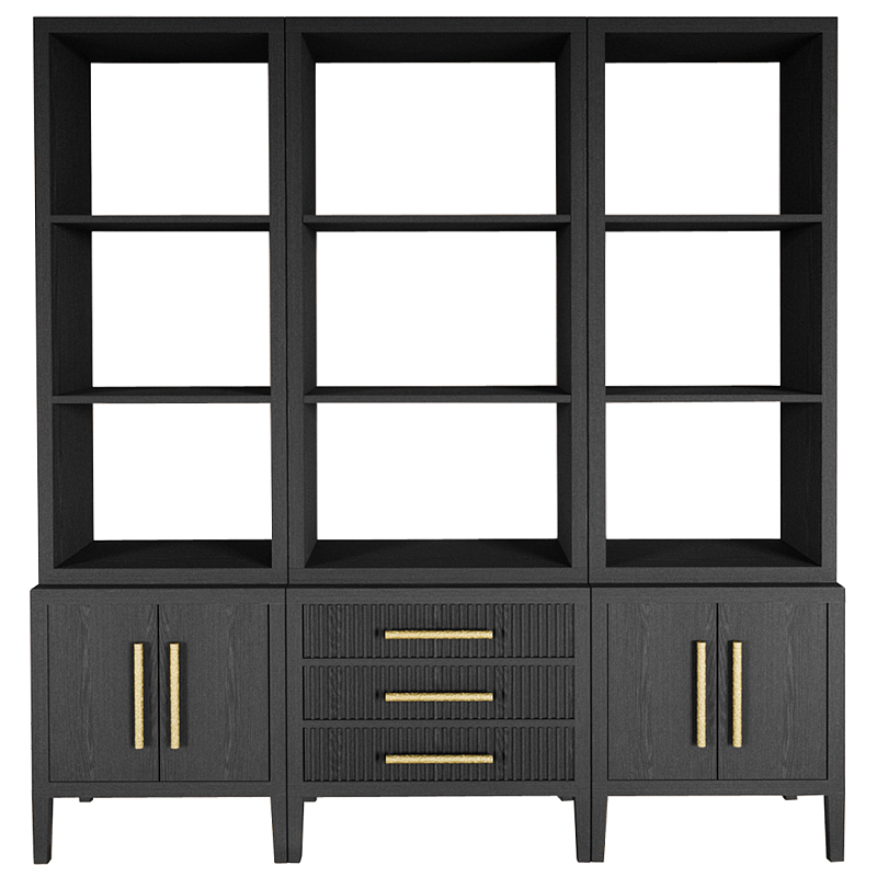 Модульный стеллаж Primo из трех составных элементов Черный дуб Черный Золотой в Брянске | Loft Concept 