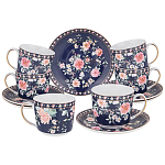 Чайный сервиз из фарфора синий на 6 персон 14 предметов Flower Porcelain Collection варинант исполнения - 1 | Loft Concept в Брянске