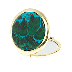 Зеркало карманное складное круглое из натурального камня Малахит с Хризоколлой в подарочной упаковке Gold Stone Mirrors варинант исполнения - 2 | Loft Concept в Брянске