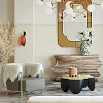 Дизайнерский журнальный стол округлой формы чёрный с золотой столешницей Fufem варинант исполнения - 2 | Loft Concept в Брянске