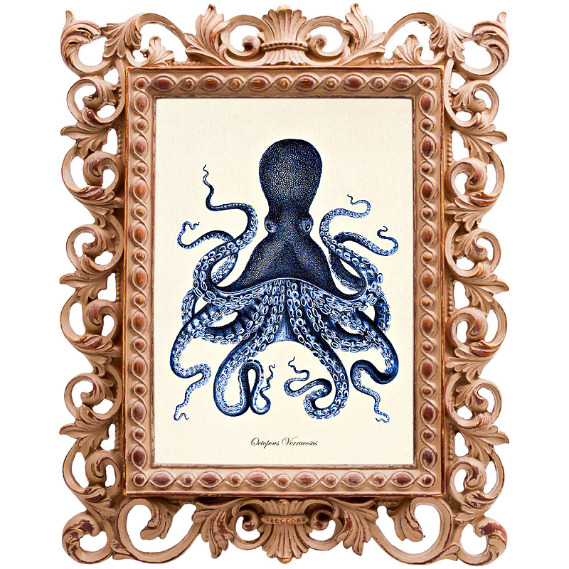 Постер Blue Octopus Poster Бежевый Морская синь в Брянске | Loft Concept 