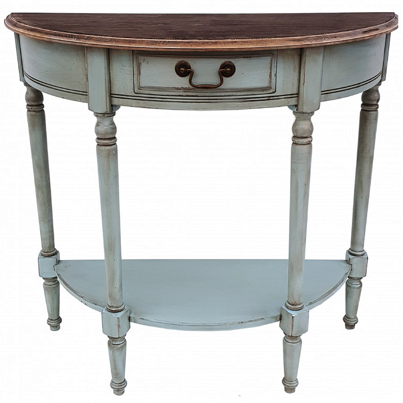 Полукруглая консоль в стиле прованс светло-бирюзовая Margery Provence Console Светло-голубой Дуб темный Бежевый Полукруглая консоль в стиле прованс светло-бирюзовая Margery Provence Console Светло-голубой Дуб темный Бежевый в Брянске | Loft Concept