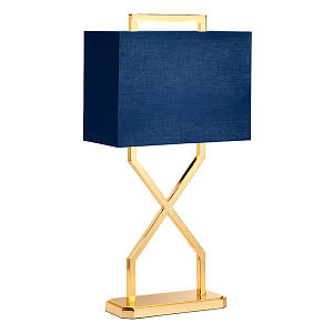 Настольная лампа с основанием из полированного золота и прямоугольным абажуром глубокого синего цвета Elstead Lighting