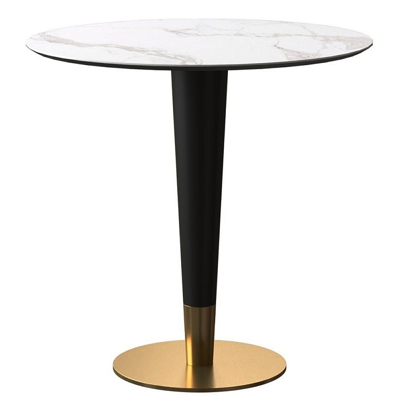 Обеденный стол с круглой каменной столешницей Brass Dinner Table Белый Золотой Черный Обеденный стол с круглой каменной столешницей Brass Dinner Table Белый Золотой Черный в Брянске | Loft Concept