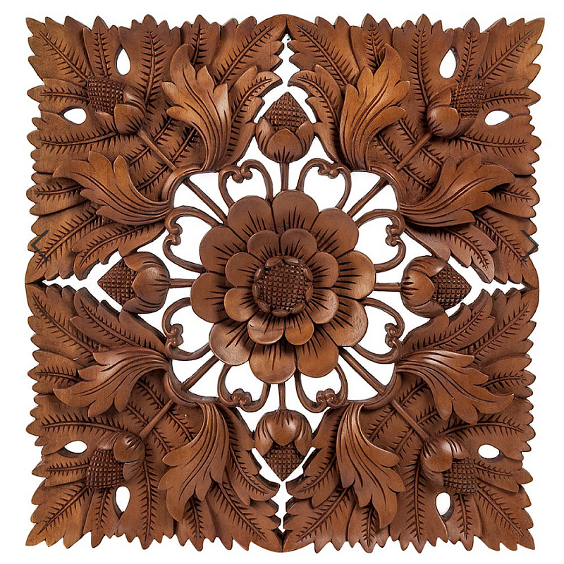 Панно из дерева квадратное Flower Panel With Trees Коричневый в Брянске | Loft Concept 