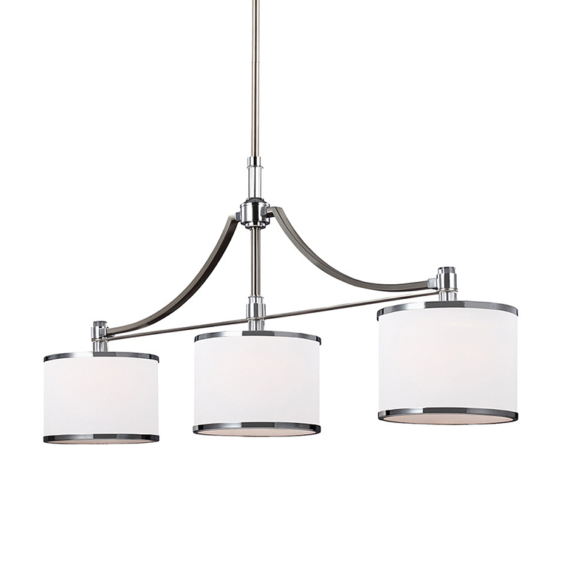 Люстра линейная с 3-мя белыми цилиндрическими плафонами Feiss Никель Хром Белый Бежевый в Брянске | Loft Concept 