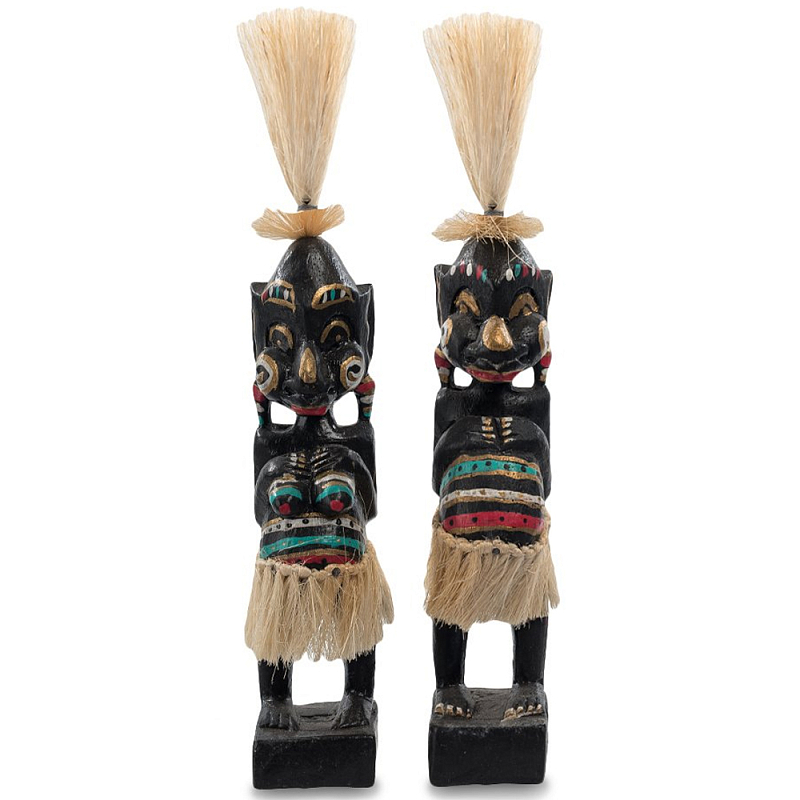 Комплект из 2-х деревянных статуэток Asmat Straw Headdress Statuettes Black Colorful Tattoo Черный Бежевый Мульти Бирюзовый Красный Комплект из 2-х деревянных статуэток Asmat Straw Headdress Statuettes Black Colorful Tattoo Черный Бежевый Мульти Бирюзовый Красный в Брянске | Loft Concept