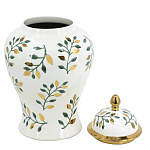 Ваза белая с крышкой с рисунком зеленых и золотых листьев 48 см Chinoiserie Ceramics варинант исполнения - 3 | Loft Concept в Брянске