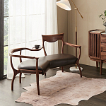 Кушетка с деревянным каркасом и сиденьем из коричневой натуральной кожи Moon Walnut Furniture варинант исполнения - 6 | Loft Concept в Брянске