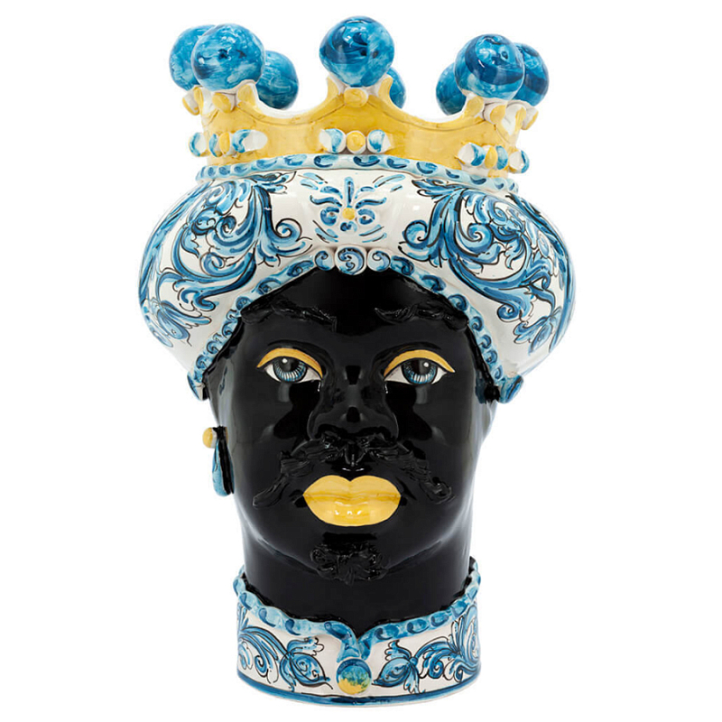 Ваза VASE MORO MAN ORNATE Blue and Yellow Синий Желтый Ваза VASE MORO MAN ORNATE Blue and Yellow Синий Желтый в Брянске | Loft Concept