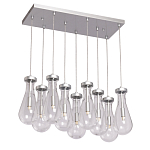 Люстра с 9-ю прозрачными плафонами из стекла в форме капли на прямоугольном потолочном основании цвета хром Lucid Rain  варинант исполнения - 2 | Loft Concept в Брянске