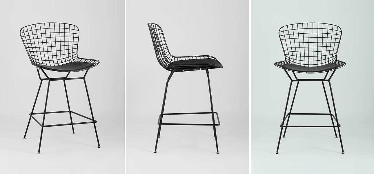 Полубарный стул Bertoia Barstool Черный Матовый Металл Полубарный стул Bertoia Barstool Черный Матовый Металл - Loft-Concept в Брянске