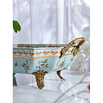 Блюдо прямоугольное из голубого фарфора с ручками и рисунком птиц и цветов Blue Garden варинант исполнения - 4 | Loft Concept в Брянске