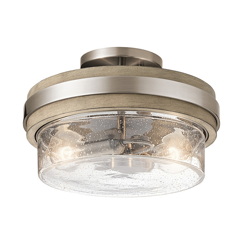 Потолочный светильник с прозрачным стеклянным плафоном с эффектом пузырьков Kichler Олово Прозрачное Стекло Древесина в Брянске | Loft Concept 