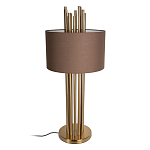 Настольная лампа с цилиндрическим абажуром из коричневой ткани и золотыми трубочками Brown Aura варинант исполнения - 2 | Loft Concept в Брянске