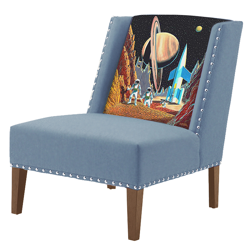 FUN Armchair Retro Futurism Blue Дизайнерское кресло с цветным принтом Серо-голубой FUN Armchair Retro Futurism Blue Дизайнерское кресло с цветным принтом Серо-голубой в Брянске | Loft Concept