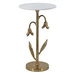 Столик с золотистым основанием в виде цветка и круглой мраморной столешницей Golden Snowdrop варинант исполнения - 1 | Loft Concept в Брянске