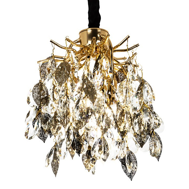 Люстра с хрустальными подвесками и металлическими в виде листьев Fairytree Light Chandelier 2 Прозрачный Золотой Люстра с хрустальными подвесками и металлическими в виде листьев Fairytree Light Chandelier 2 Прозрачный Золотой в Брянске | Loft Concept