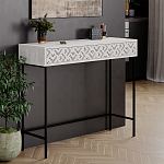 Консоль напольная пыльного белого цвета с выдвижным ящиком с резным орнаментом HEATON CONSOLE OAK варинант исполнения - 3 | Loft Concept в Брянске