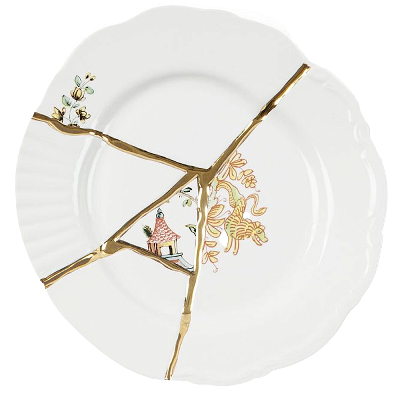 Десертная тарелка Seletti Kintsugi Белый Золотой Десертная тарелка Seletti Kintsugi Белый Золотой в Брянске | Loft Concept