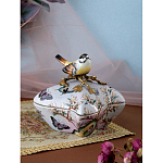 Шкатулка фиолетового цвета с рисунком бабочек и крышкой с фигуркой птицы на ветке Eden Garden варинант исполнения - 7 | Loft Concept в Брянске