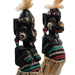 Комплект из 2-х деревянных статуэток Asmat Straw Headdress Statuettes Black Colorful Tattoo варинант исполнения - 3 | Loft Concept в Брянске