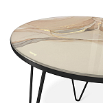 Стол журнальный с круглой столешницей из стекла на 3-х черных ножках Beige Marble варинант исполнения - 3 | Loft Concept в Брянске