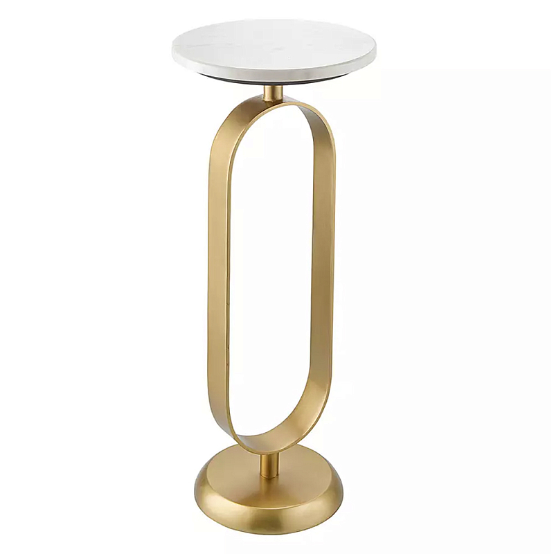 Столик приставной с овальным золотым основанием Oval Gold Base Белый Золотой Столик приставной с овальным золотым основанием Oval Gold Base Белый Золотой в Брянске | Loft Concept