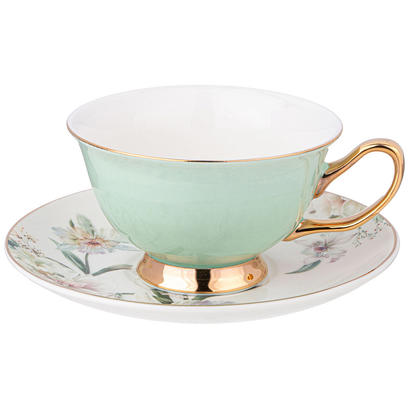 Чайная пара из фарфора 200 мл Green Tea Porcelain Set Белый Золотой Зеленый Чайная пара из фарфора 200 мл Green Tea Porcelain Set Белый Золотой Зеленый в Брянске | Loft Concept
