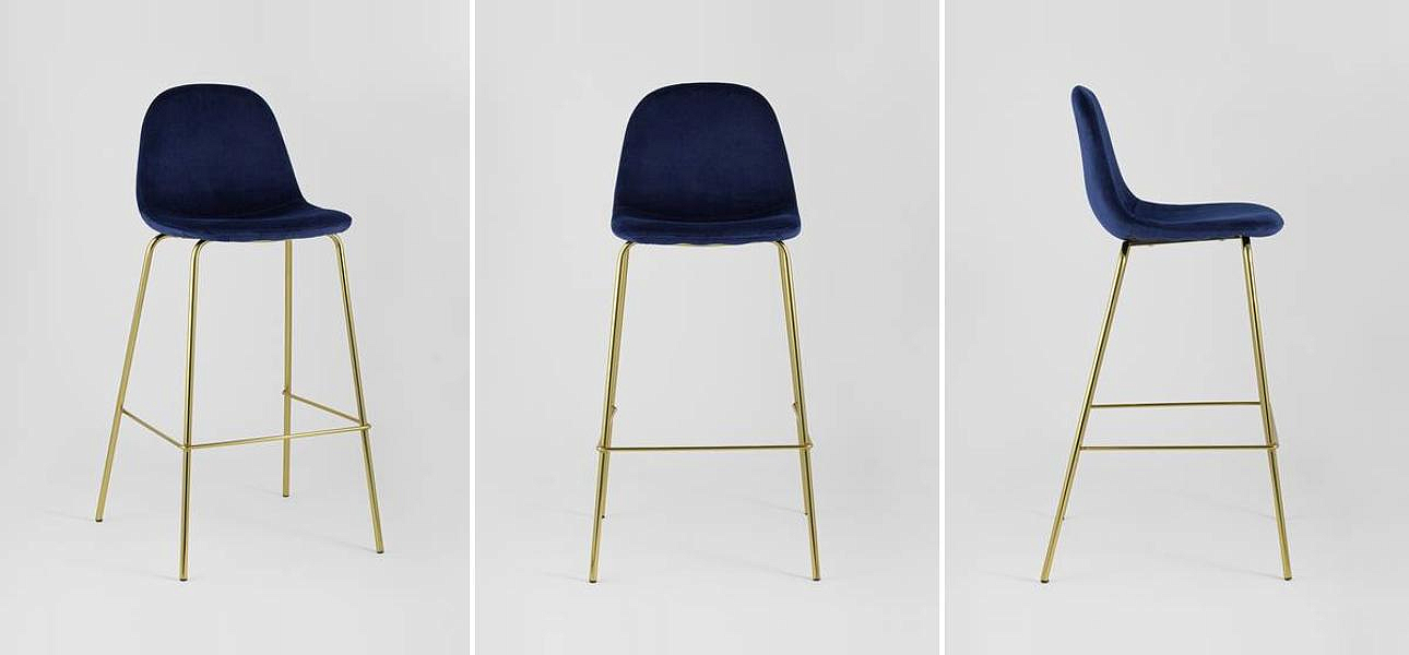 Барный Стул Archie Chair Синий Велюр Барный Стул Archie Chair Синий Велюр - Loft-Concept в Брянске