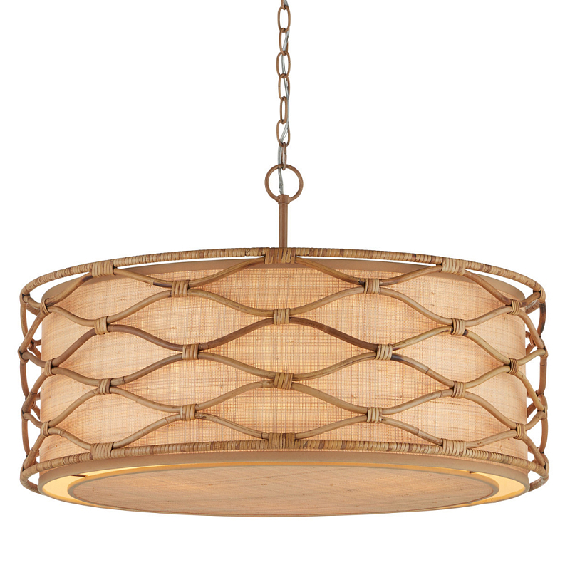 Подвесной светильник  из кованого железа и абажуром из ротанга Wicker Furniture Светло-коричневый  Бежевый в Брянске | Loft Concept 