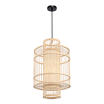 Подвесной светильник из деревянных прутьев с плафоном из натуральной ткани Light Inside the Cell варинант исполнения - 4 | Loft Concept в Брянске