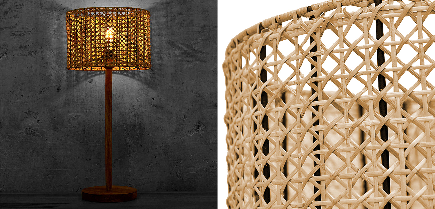 Деревянная настольная лампа с абажуром из ротанга Tamari Wicker Table Lamp Деревянная настольная лампа с абажуром из ротанга Tamari Wicker Table Lamp - Loft-Concept в Брянске